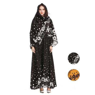 China Breathable Long Sleeve Women Casual Dress With Floral Print Scarf Muslim Maxi Dress for sale