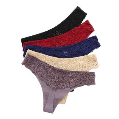 China Breathable Lace Panties Super Soft Sexy T-Back Ladies Lace Up Thong Women Panties for sale