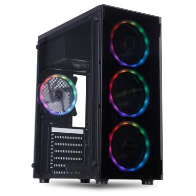 China With Fan Satisfy-Gaming Computer Case With Mesh RGB Mid Tower Fan ATX Glass PC Gaming CPU Case K-623 for sale