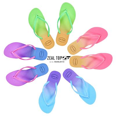 China Wholesale Color Fashionable Rainbow Slipper Flip Flops Women Custom Logo Cushioning Beach Rubber Slippers Flip Flops Women's Flat Slipper for sale