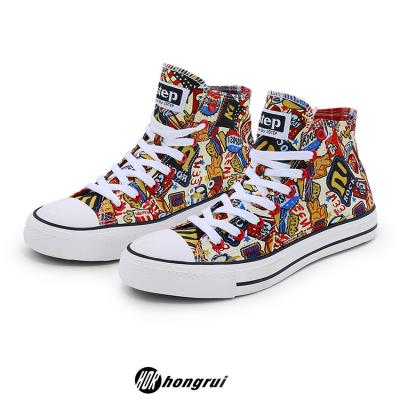 China New Pattern Light High Top Cartoon Printing Casual High Ankle Canvas Shoe Fashionable Custom Make Your Own Logo Summer Wholesale Women for sale