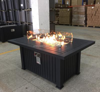 China Stocked 5,5000 Btu Black Coated Outdoor Aluminum Rectangle Propane Fire Pit Table for sale