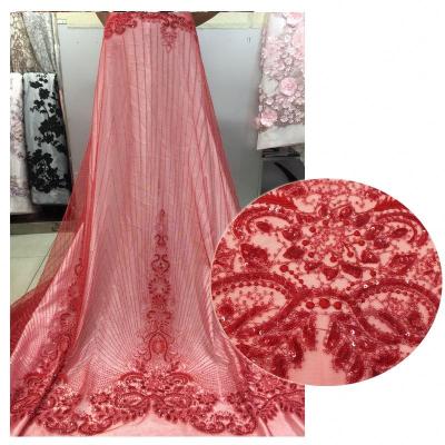 China Korean Textiles Water Soluble Nigerian African Embroidery Fabrics Sequins Lace Fabric GY592 for sale