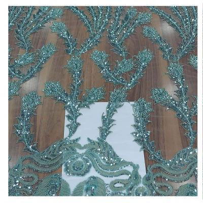 China Best Viable Selling Nigeria Lace Fabric With Beads Fashion French Lace Trim Bridal African Dresses Tulle Fabric For Wedding for sale