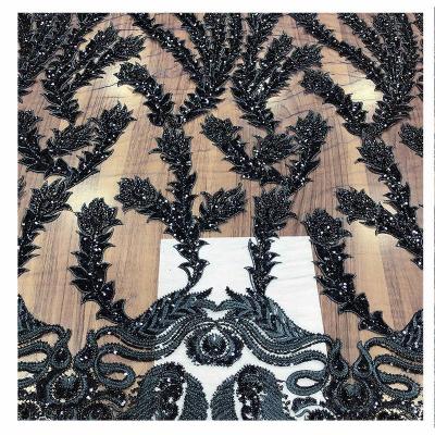 China Viable Sequin Embroidery Lace Beaded Sequin Embroidery Lace Fabric Hand Cut Hand Cut Lace Fabric for sale