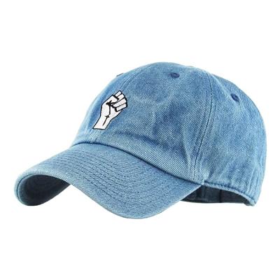 China COMMON HIGH QUALITY Cheap Custom Cowboy Flat Embroidery Distressed Baseball Denim Dad Hat for sale