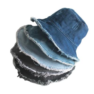 China Breathable Comfort Denim Cowboy Face Washed Denim Distressed Adults Custom Bucket Hat for sale