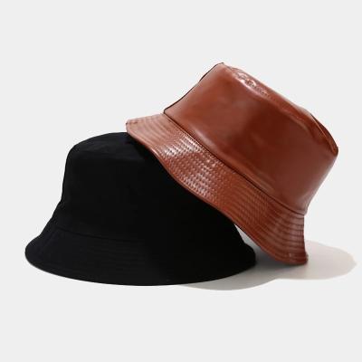 China Breathable Warm Sale PU Bucket Hat White Leather Bucket Hat Custom Comfort Bucket Hat for sale