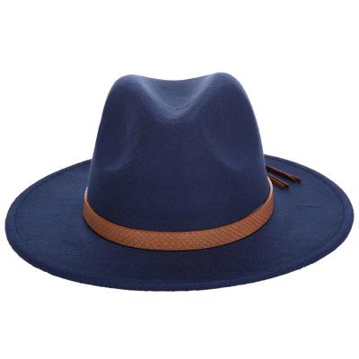 China Mens Unisex Wide Brim Striped Plain Color Custom Women Imitate Fedora Hat High Quality Black for sale