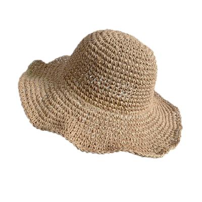 China Women's Fashion Pearl Straw Bucket Hat Women's Wide Brim Floppy Barred Straw Hat Sunscreen Summer Outdoor for sale