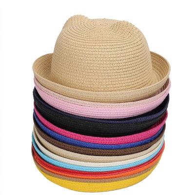 China Black Women Summer Sun Striped Custom Beach Straw Wide Brim Panama Hat for sale