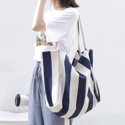 China Fashion Fashion Tote Bags with Custom Printed Logo Vintage Stripes Large Canvas Shopping Bag Women Handbags Ladies for sale