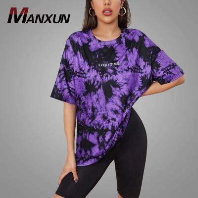 China High Quality Elastic Tie Dye Tie Half Sleeve T-shirt Anti-wrinkle Ladies Collar Round Logo Printed Custom Shirt Letter Summer Clothing for sale