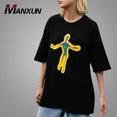 China Anti-pilling anti-pilling new design plus size women's blouse and shirts printed color graphic black women's T-shirts women's T-shirt crew neck for sale