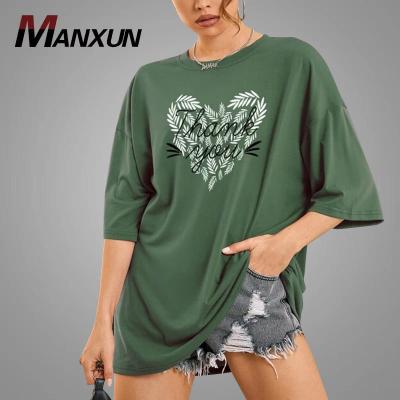 China Green Anti Pilling Anti Pilling Women's T-Shirts Plus Size Printed Graphic Shirts Women Drop Shoulder Letter Tops For Women Shorts Girls for sale