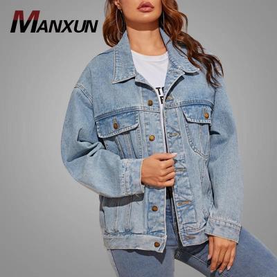 China Blue Color Breathable Breathable Plus Size Women's Coat Women's Jeans Coat Drop Shoulder Lapel Collar Drop Shoulder Ladies Jeans Jackets for sale