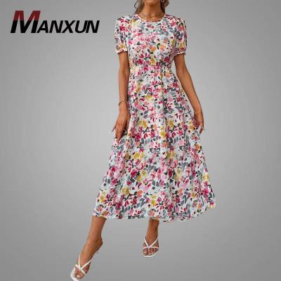 China Wholesale Anti Wrinkle Anti Wrinkle Summer Dresses Casual Women Long All Over The Edge Korean Women's Ruffle Sleeve Puff Dress Women's Floral Print Dresses for sale