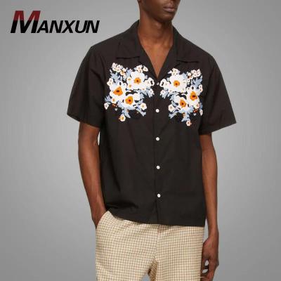 China Lapel anti-shrink floral embroidery stitches oversized lapel embroidery of men's T-shirt color anti-shrink collar summer fashionable men's T-shirts for sale