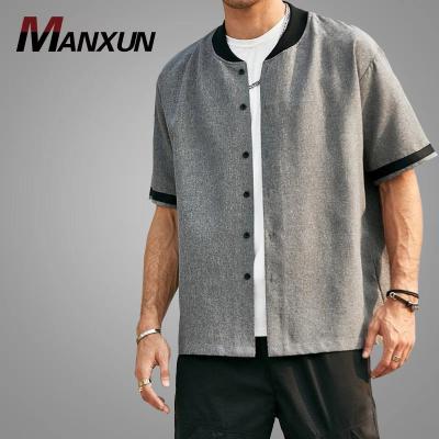 China OEM Wholesale Fashion Men's Baseball Stripe Collar Shirt Men's Casual Shirt Oversized T-shirts For Men for sale