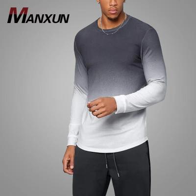 China High Quality Round Logo Men's Clothing Customized Long Sleeve Tee Collar Tee Shirt Anti-Wrinkle Cotton Wholesale Ombre Color for sale