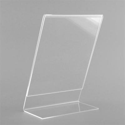 China Stylish L Shape Acrylic Poster Menu Holder Perspex Leaflet Display Stand Name Holder for sale