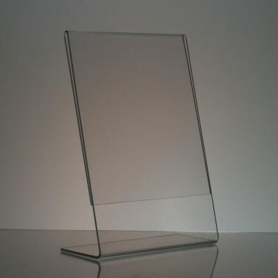 China Restaurants Custom L Shape A6 Double Sided Clear Acrylic Plastic Table Top Sign Holder for sale