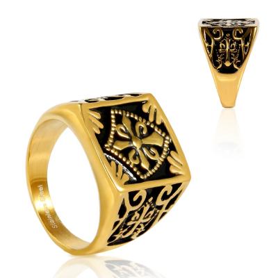 China Retro CLASSIC Gold Cross Seal Stainless Steel Ring Vintage Raised Male Jewelry For Men/Boys Party for sale