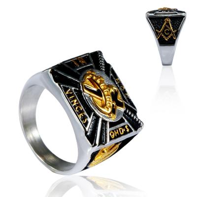 China Retro CLASSIC Knights Templar Cross and Crown Freemason Masonic Ring Stainless Steel For Men Jewelry for sale