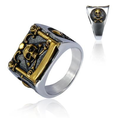 China CLASSIC Stainless Steel Vintage Pirate Skull Seal Ring With Solid Back For Strong Men Motorcycle Riders for sale