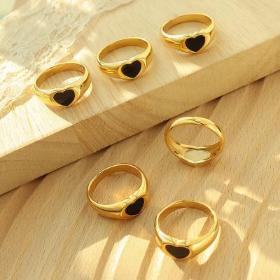 China FASHIONABLE Heart Shape Seal Ring Stainless Steel Polished Acrylic 18k Gold Plated Fashion Jewelry For Women for sale