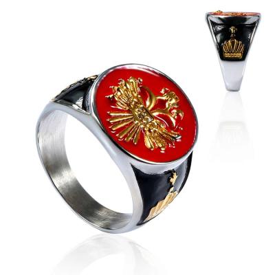 China CLASSIC Personality Retro Eagle With Double King Crown Stainless Steel Gold Rings For Men Jewelry for sale