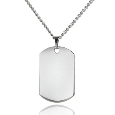 China Military Custom Hiphop Stainless Steel Blank Dog Tag Laser Engraved Pendant Necklace With Restrictor Chain For Men for sale