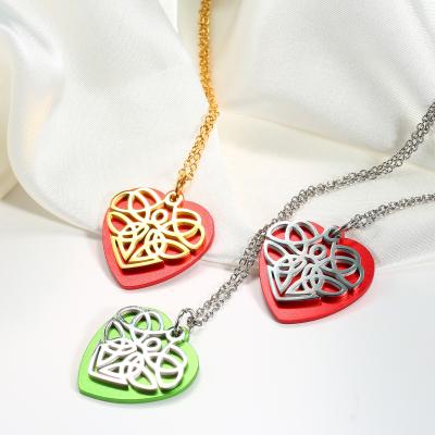 China Trendy Heart Shaped Celtic Knot Two Pieces Stainless Steel Pendant Necklace With Rolo Chain Fashion Jewelry for sale