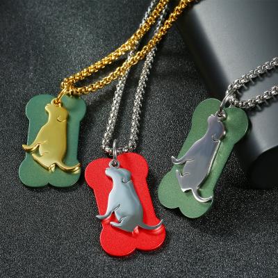 China Trendy Small Dog Bone Two Pieces Pendant Necklace Stainless Steel With Pearl Chain Fashion Jewelry For Women Men for sale