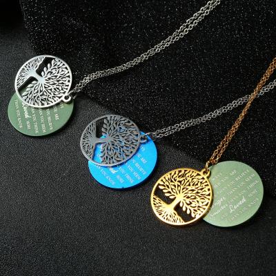 China Trendy Circle Tree Of Life Two Pieces Of Stainless Steel Pendant Necklace With Rolo Chain Fashion Jewelry For Men Women for sale