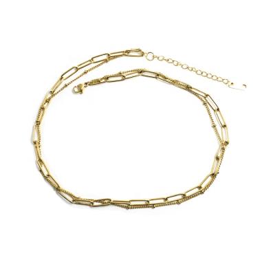 China Hiphop Extended Paperclip Multilayer Necklace Chain Gold Plated Hiphop Double Layer Stainless Steel Jewelry For Women for sale