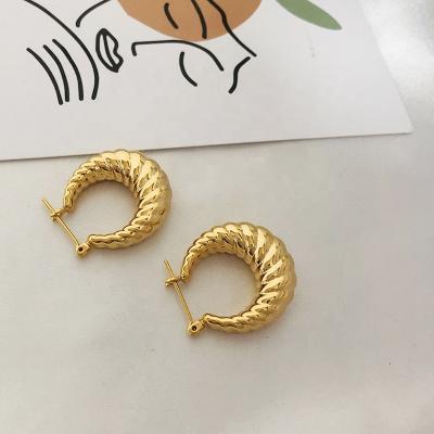 China CLASSIC Minimalist 18K Gold Plated Hollow Crescent Twisted Chunky Hoops Stainless Steel Earrings For Women for sale