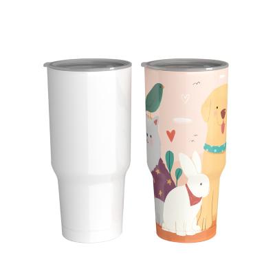 China Stock 30oz 30oz Stainless Steel White Blank Sublimation Insulated Lean Sublimation Sublimation Viable Ready Tumbler With Straw And Rubber for sale