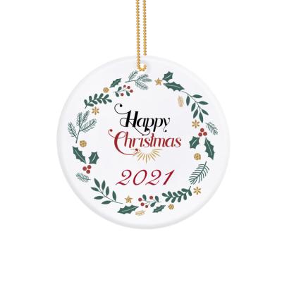 China Personalized Ceramic Custom Round Decoration Sublimation Ornaments Wholesale Blank Sublimation Ceramic Christmas Ornaments for sale