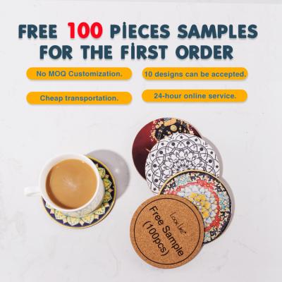 China Round 10x10x0.3cm Sustainable MDF Round Sublimation Anti Slip Mat Cork Creamic Coaster With Custom Pattern for sale