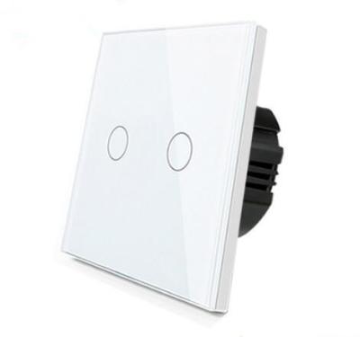 China 2 gang white toughened glass panel waterproof and fireproof touch sensor light switch for sale