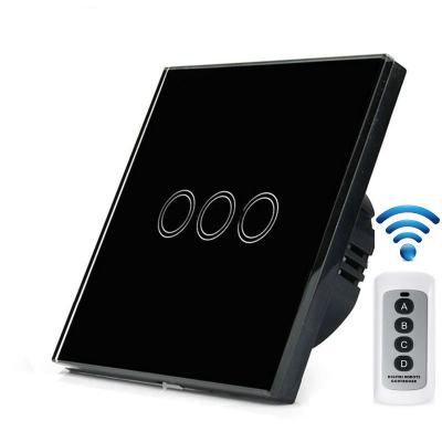 China EU Standard White Crystal Glass Panel Touch Switch AC220V Wireless Remote Control Touch Light Switch for sale