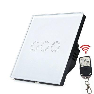 China EU Standard 3 gang waterproof toughened glass touch panel wall switch,Wireless RF433 light switch with adjusta for sale