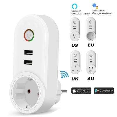 China Smart WiFi Power Plug Outlet Socket with 2PCS USB Port App Control Timer Function Compatible with Amazon Alexa Google for sale