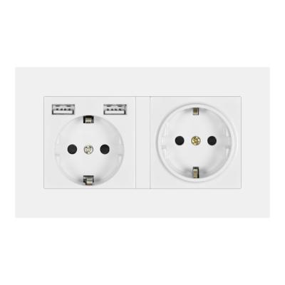 China EU 2gang power socket,16A electrical plug grounded ,socket with usb, 146mm*86mm pc white/black/gold wall socket for sale