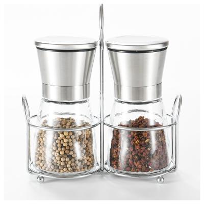 China Sustainable Rechargeable 2 Pack Stainless Steel Pepper Grinders Grinder With Stand Spice Shaker for sale