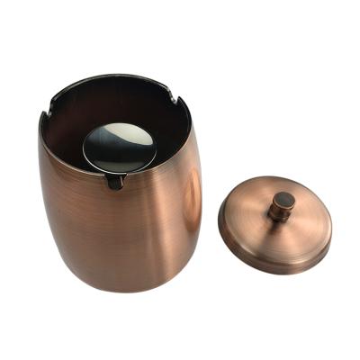 China Men Ashtray Cigarette Ashtray Holder for Office or Retro Home Metal Ashtray with Lid Stainless Steel Rose Gold Color 10.5*9.5cm for sale