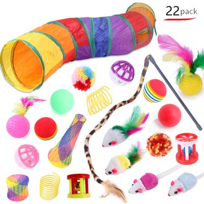 China Animal Stuffed Tunnel Toy Set Interactive Cat Toy Mouse Bell Rainbow Ball Kitten Pet Sceptile Plush Toy for sale