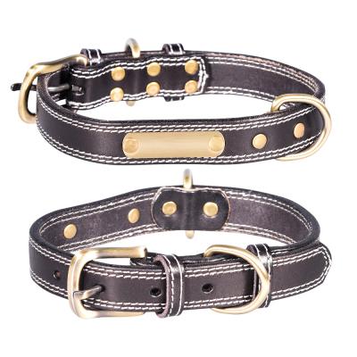 China Fashion Viable Wholesale Genuine Leather Dog Collars Luxury Genuine Leather Puppy Cat Collars for sale