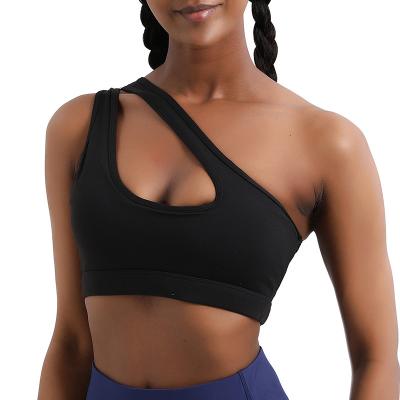 China 2021 New Yoga Shoulder Sports Vest Running Bra Exercise Breathable Simple Asymmetrical Fitness Underwear For Woman for sale